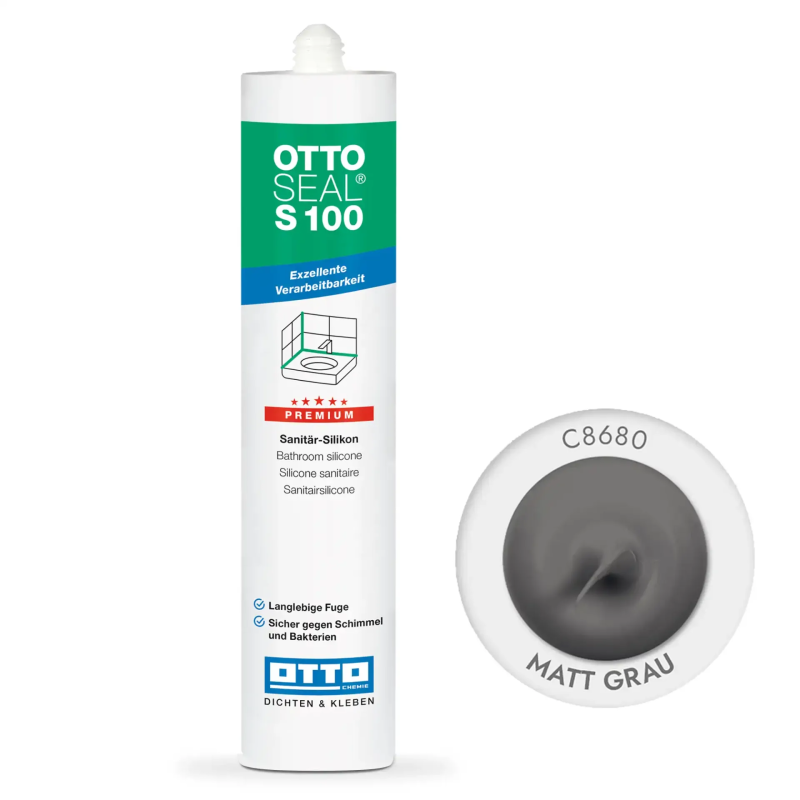 Санитарный силиконовый герметик OTTOSEAL S100 C8680 Grau, 300 мл (OTS100C8680)