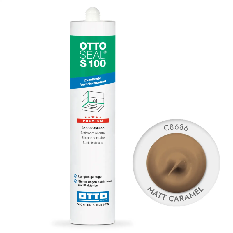 Санитарный силиконовый герметик OTTOSEAL S100 C8686 Caramel (матовая карамель), 300 мл (OTS100C8686)