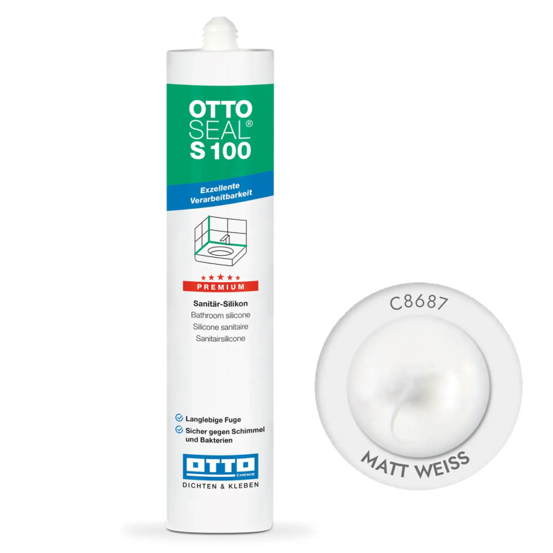 Санитарный силиконовый герметик OTTOSEAL S100 C8687 белый мат, 300 мл (OTS100C8687)