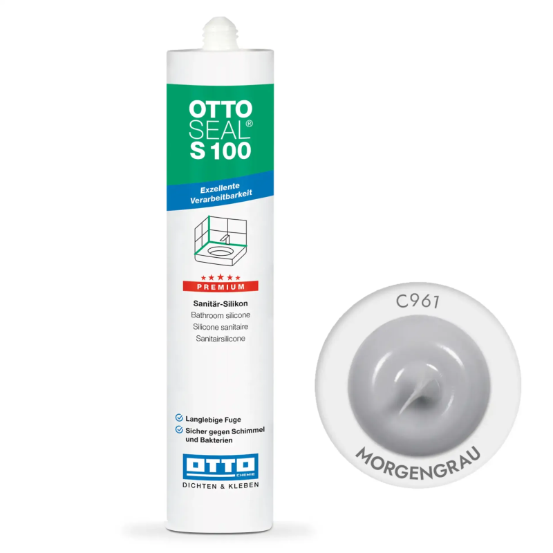 Санитарный силиконовый герметик OTTOSEAL S100 C961 утренне-серый (morgengrau), 300 мл (OTS100C961)