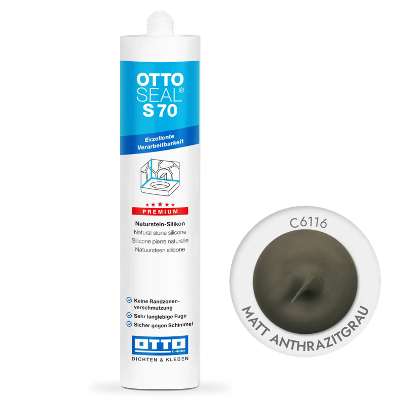 Силиконовый герметик OTTOSEAL S70 C6116 серый матовый антрацит, 310 мл (OTS70C6116)
