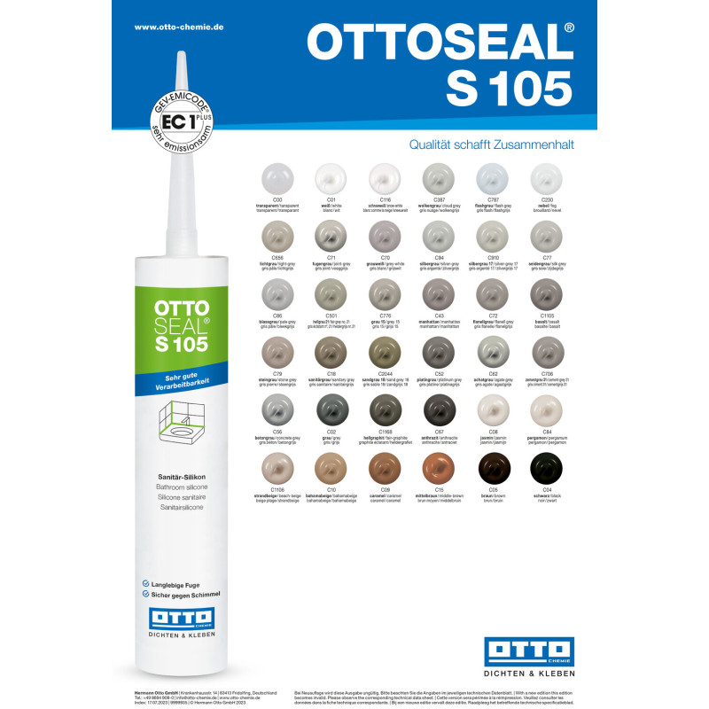 Санитарный силиконовый герметик OTTOSEAL S105 С00 прозрачный, 310 мл (OTS105C00)