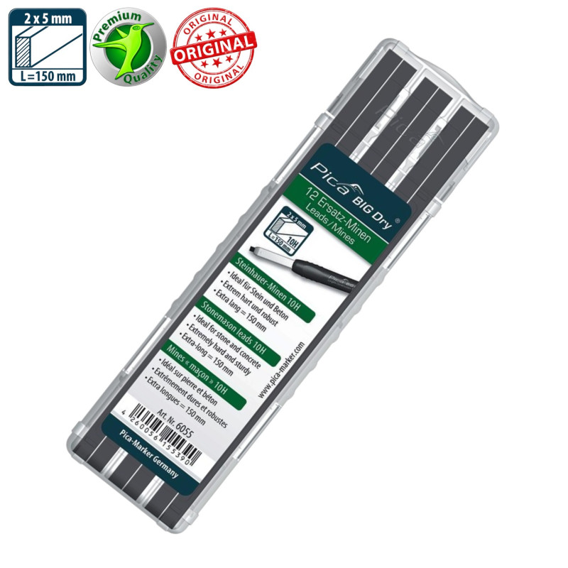 Стержни запасные PICA BIG Dry Refills 6055 10H для каменщиков, графитовые, 12 шт (6055)