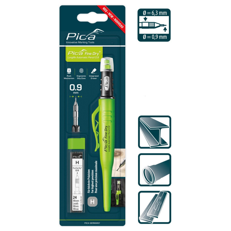 Карандаш механический водорастворимый  PICA 7070 Fine Dry Long Life + стержни 0,9 мм H (70705)