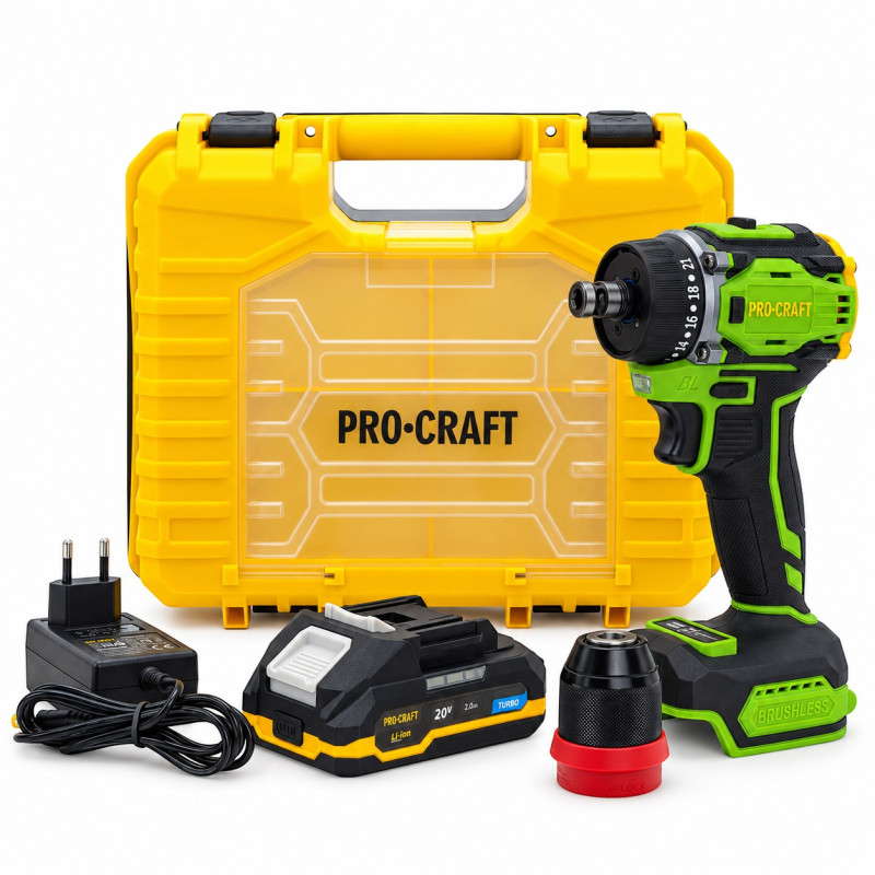 Акумуляторний безщітковий шуруповерт Procraft PA18Pro DFR, 1 АКБ+ЗП у кейсі (001817)