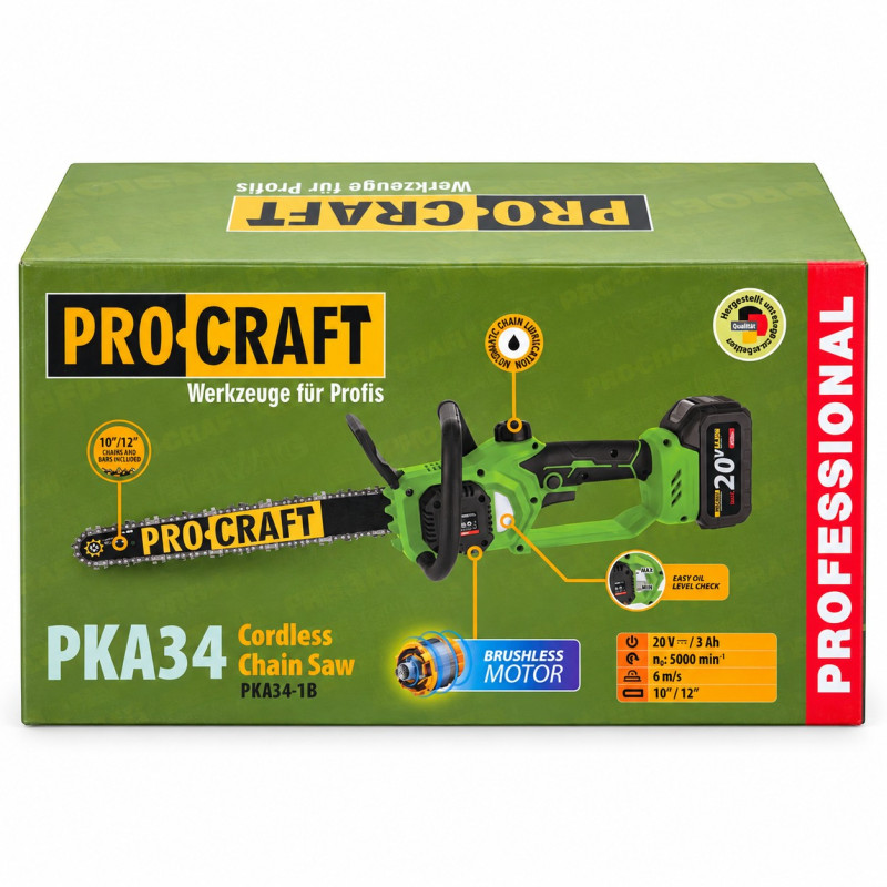 Аккумуляторная цепная пила Procraft PKA34, 1 АКБ+ЗУ (030341)
