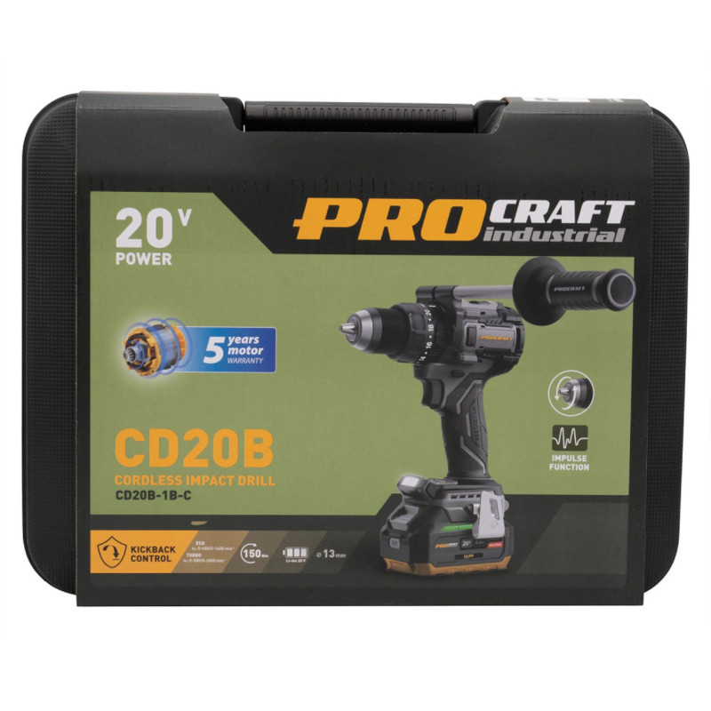 Аккумуляторный шуруповёрт Procraft Industrial CD-20B, 1 АКБ 20В 4 А·ч в кейсе (100205)