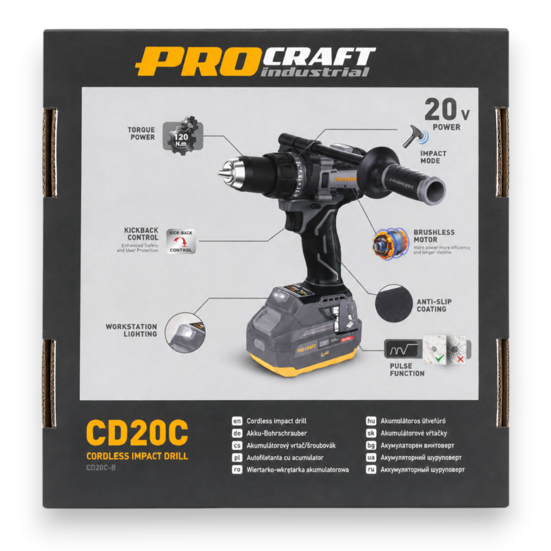 Аккумуляторный шуруповёрт Procraft Industrial CD-20C без АКБ (100216)