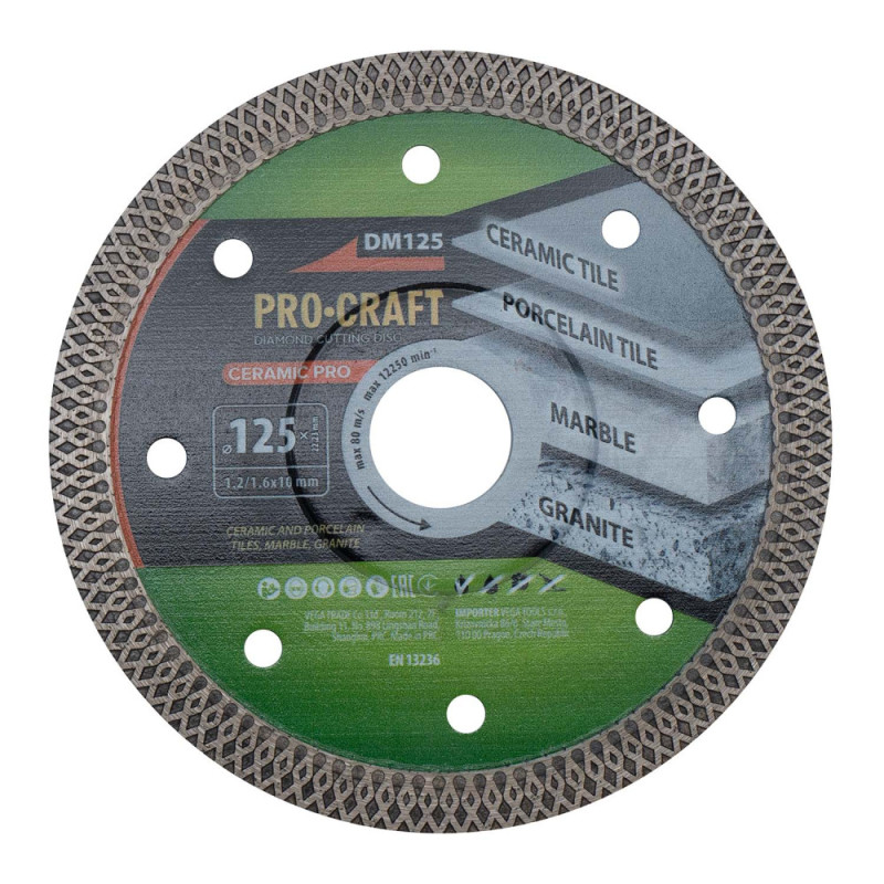 Алмазний диск Procraft Ceramic DM125 Ø125 22,2x1.6мм (DM1250)