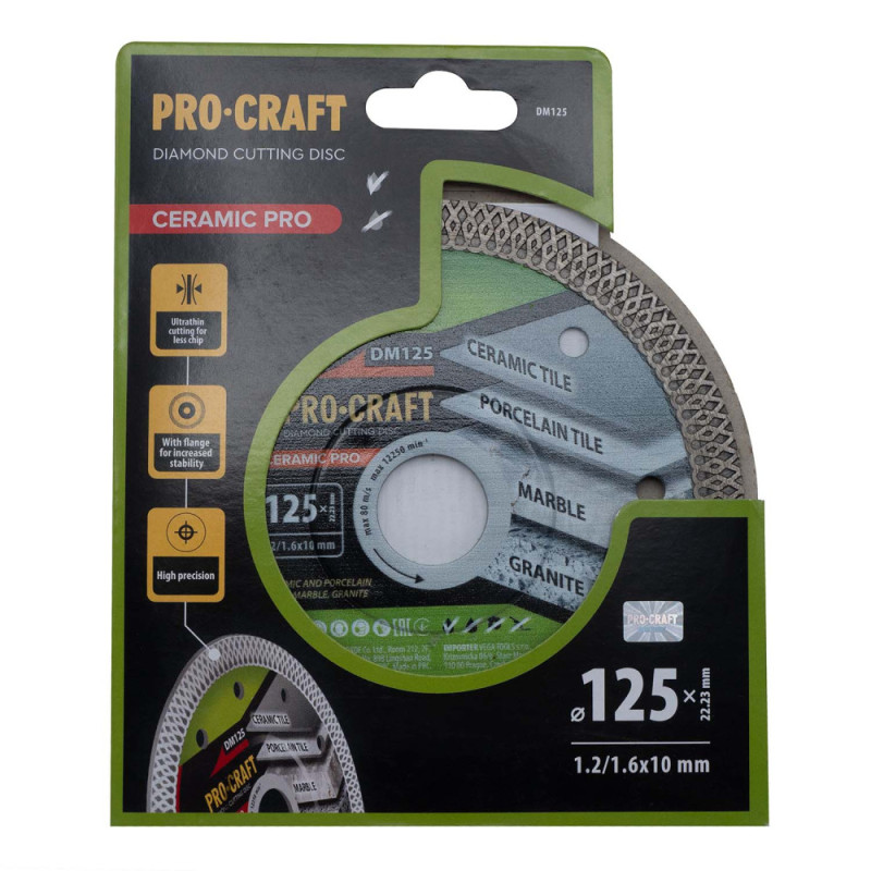 Алмазний диск Procraft Ceramic DM125 Ø125 22,2x1.6мм (DM1250)