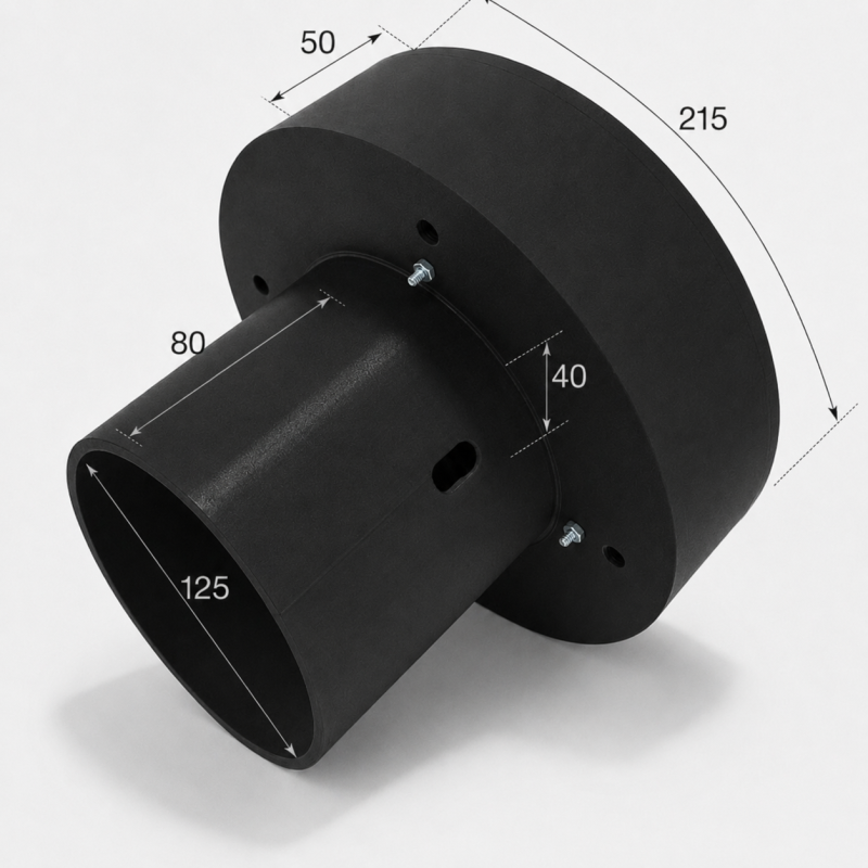 Корпус круглый для вытяжки скрытого монтажа PTX 125 мм чорного цвета (PTX_072)