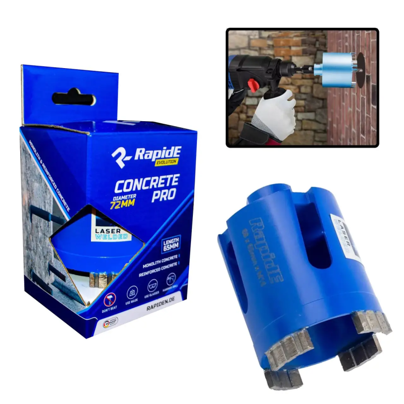 Алмазна коронка RapidE 72mm CONCRETE PRO по залізобетону, монолітному бетону та цегли (НФ-00001433)