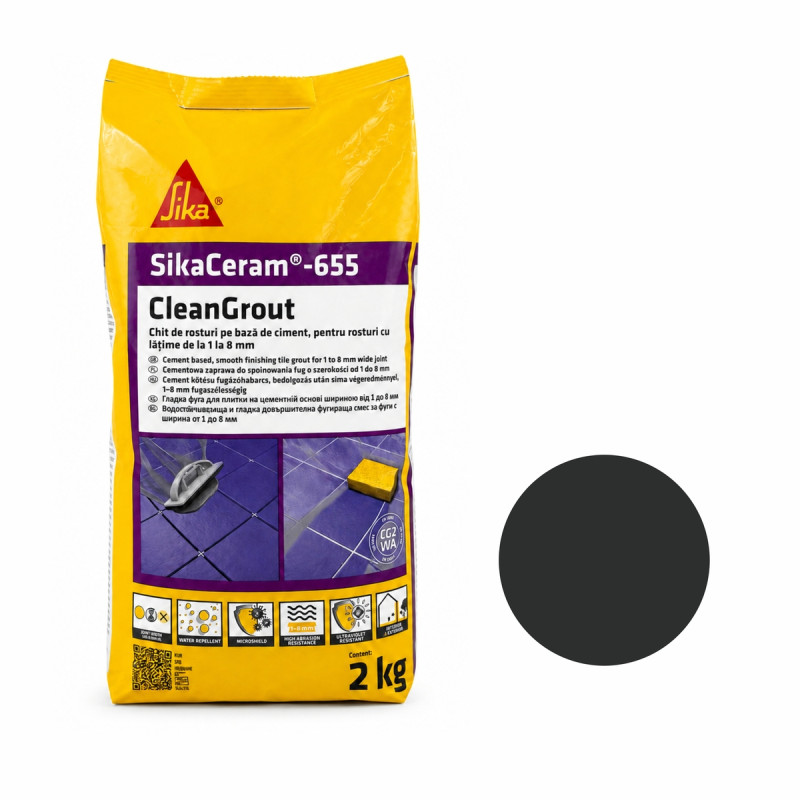 Затирка для швів водостійка Sika CleanGrout anthrac темно-сіра, 2кг (SikaCeram-655-ANT)