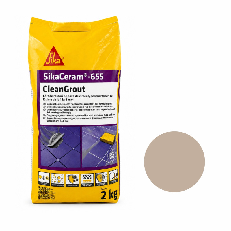 Затирка для швів водостійка Sika CleanGrout Beige бежева 2 кг (SikaCeram-655-BE)