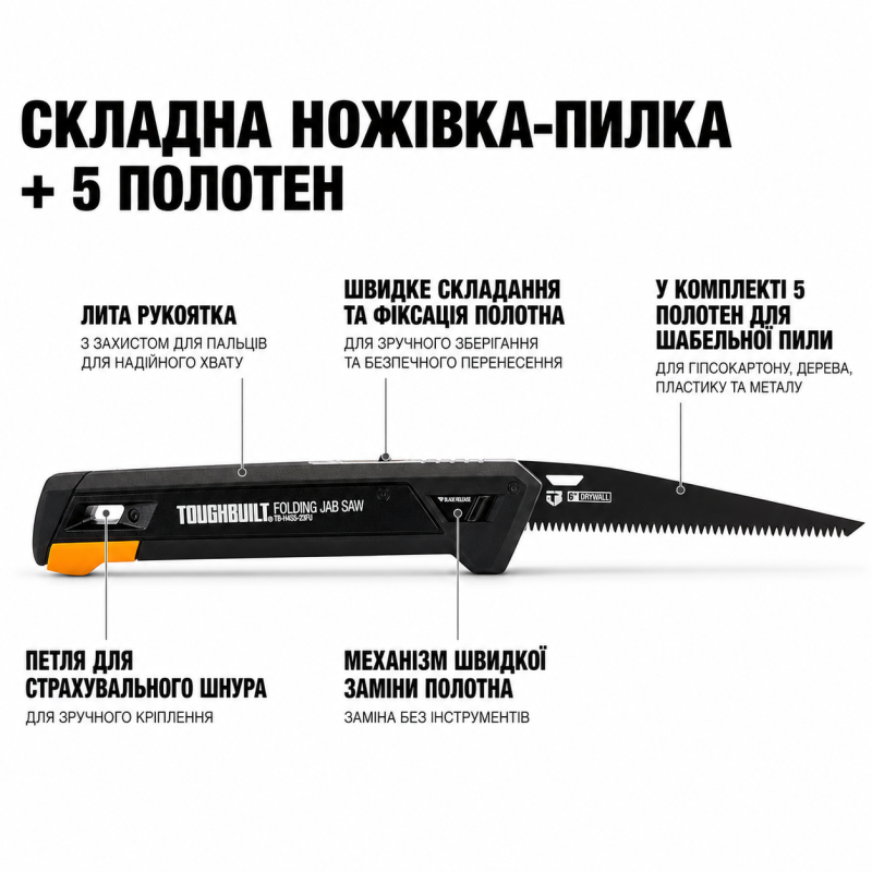 Складная ножовка ToughBuilt 5 лезвий 152 мм (TB-H4S5-23FU)