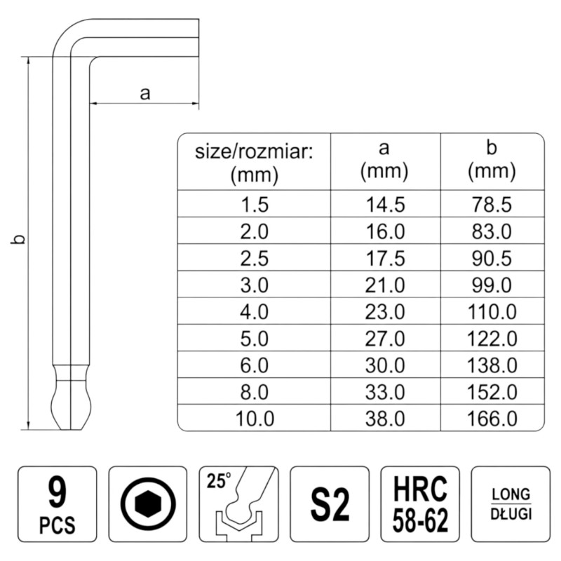 Набор шестигранных ключей SIKE 9 шт, 1,5–10 мм (UT7118)