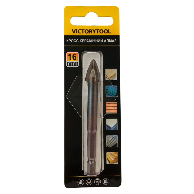 Свердло високоресурсне для плитки та скла VICTORYTOOL 16 мм, HEX 1/4 (П116)