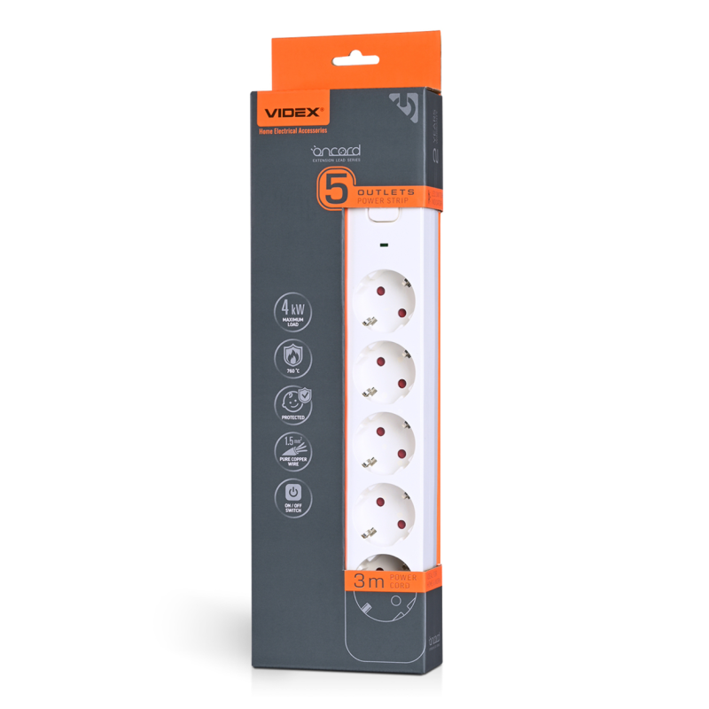 Сетевой удлинитель VIDEX ONCORD 5р/3м заземление (VF-PD53G-W)