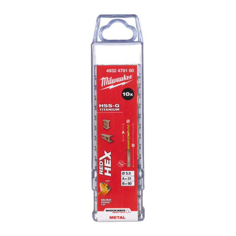 Сверло по металлу RedHEX HSS-G TiN 5 мм 80/31 мм ¼