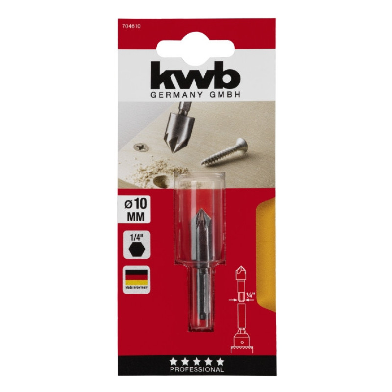 Зенкер WS 10 мм, 7 кромок, 6-гранный хвостовик, KWB (704610)
