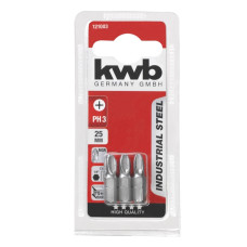 Бита из индустриальной стали, PH3, 25мм, 3шт, KWB (121003)