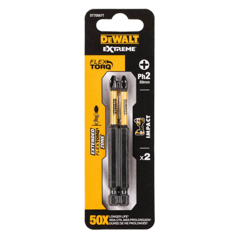 Набор ударных бит DeWALT Impact Torsion PH2, 89 мм, 2 шт (DT70567T)