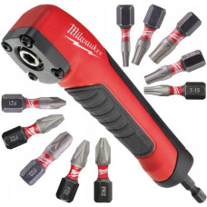 Угловой адаптер для шуруповёрта + 10 бит SHOCKWAVE MILWAUKEE (4932471274)