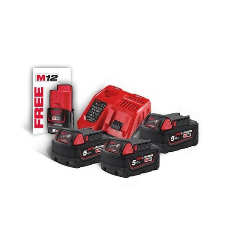 Аккумулятор + З/У (Энергокомплект) M18 NRG-503 (В5 2 шт + В2 1 шт + З/У M12-18FC) MILWAUKEE (4933451423)