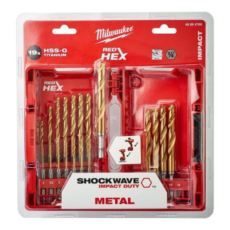 Набор сверл по металлу RedHEX HSS-G TiN 2-10мм (19 шт) MILWAUKEE (48894760)