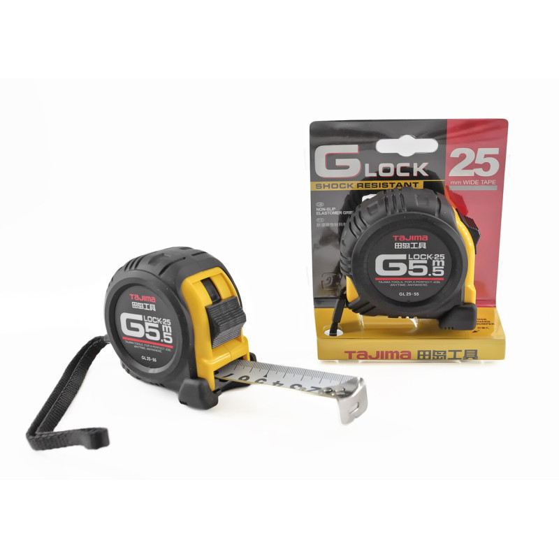 Рулетка строительная TAJIMA G LOCK GL25-55 ударопрочная, 25 мм х 5,5 м (1001-0221)