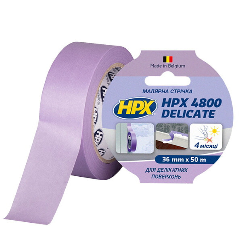 Малярна стрічка (скотч) HPX 4800 36 мм х 50 м для делікатних поверхонь та чітких контурів (PW3850)