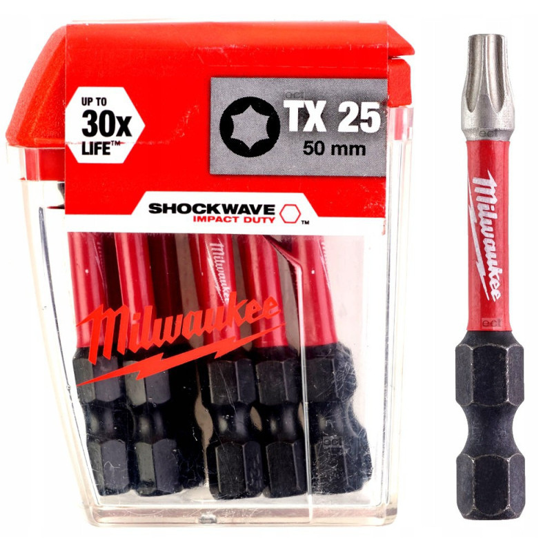 Биты MILWAUKEE SHOCKWAVE TX25 50 мм (10 шт) (4932430882)