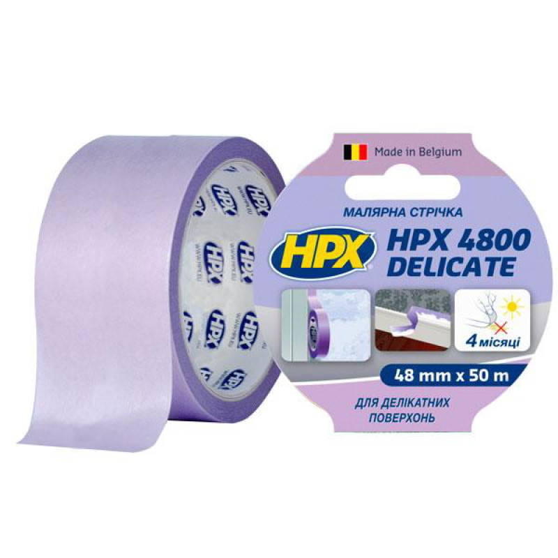 Малярна стрічка (скотч) HPX 4800 48 мм х 50 м для делікатних поверхонь та чітких контурів (PW5050)
