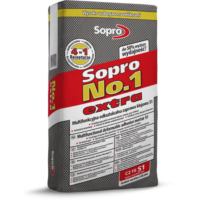 Клей для плитки Sopro высокоэластичный №1 400 extra C2 TE S1 22.5 кг серый (400E/22,5)