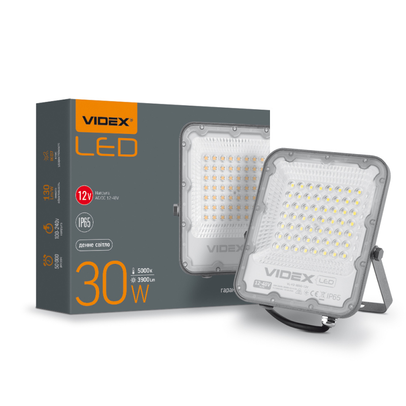 Светодиодный прожектор PREMIUM VIDEX F2 30W 5000K AC/DC12-48V