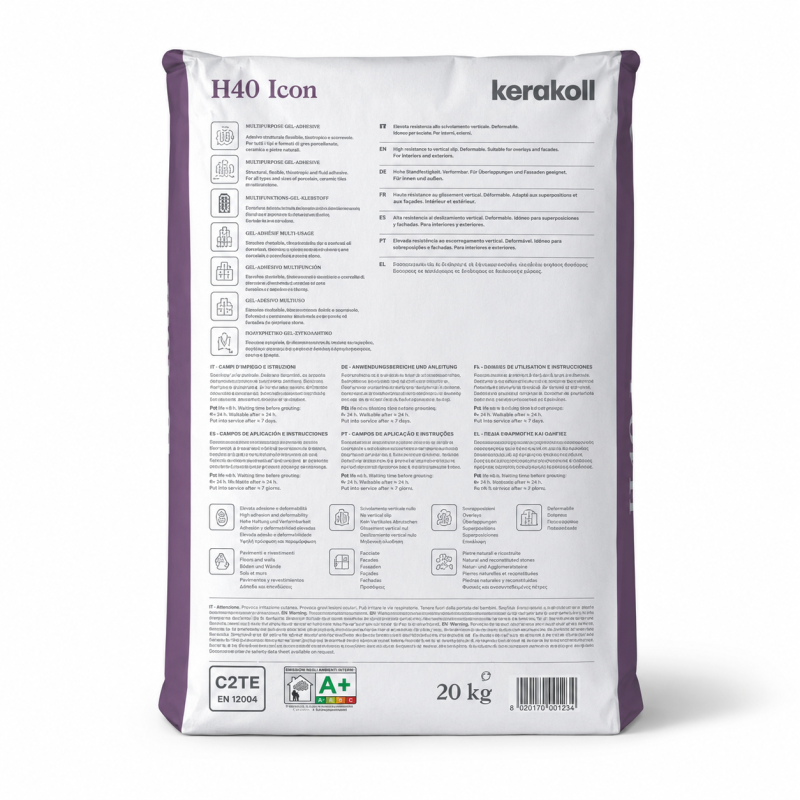 Клей для плитки Kerakoll H40 Icon, 20 кг, серый (82685)