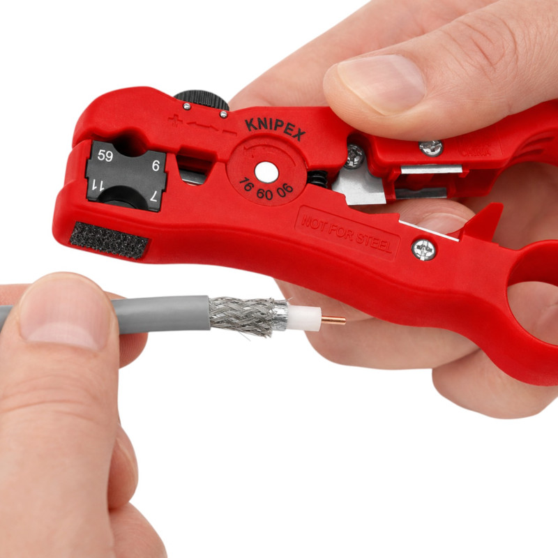 Стріпер KNIPEX для коаксіальних і дата-кабелів RG 59/6/7/11 (16 60 06 SB)