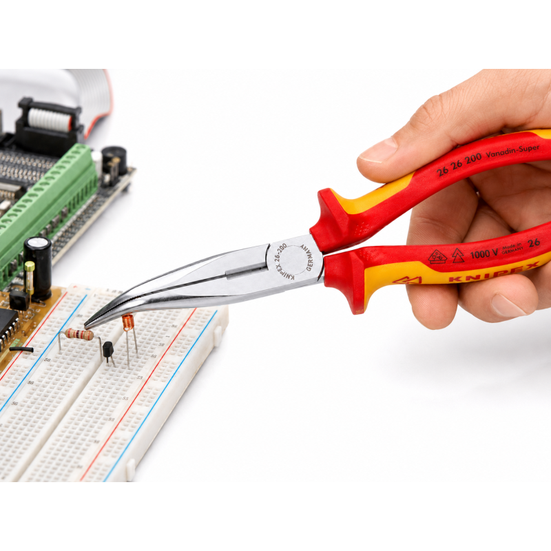 Круглогубцы плоские KNIPEX VDE с режущей кромкой изогнутые (26 26 200)