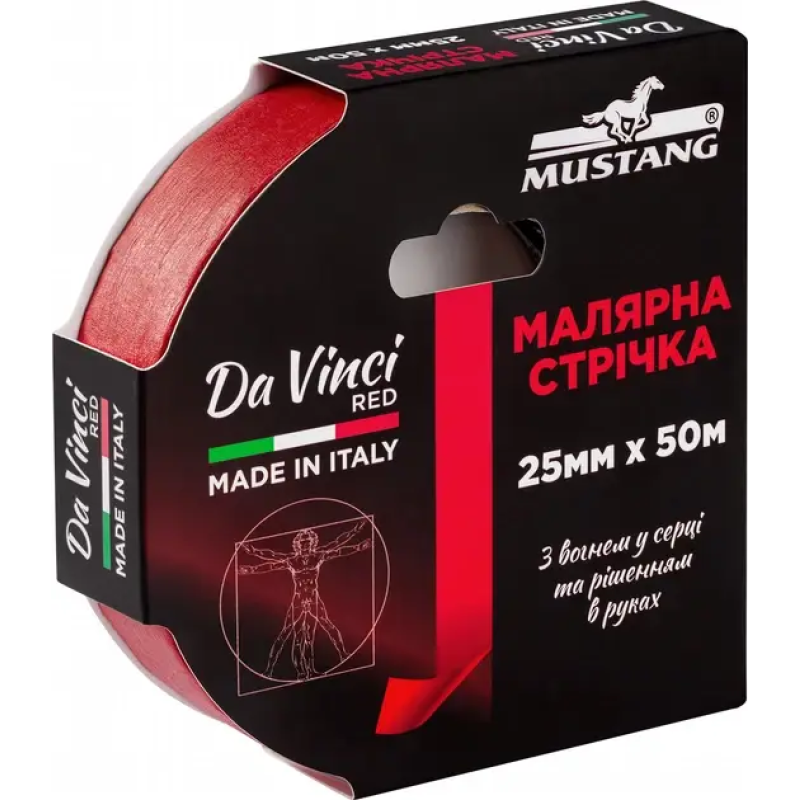 Малярная лента MUSTANG DA VINCI RED, красная, 25 мм × 50 м (ITWP2550R)