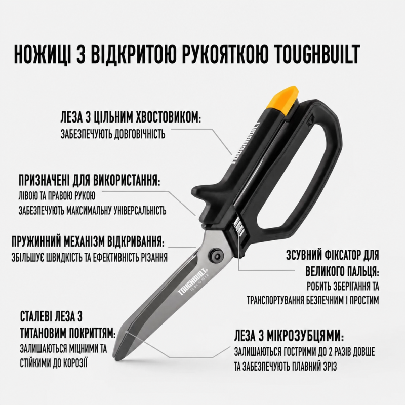 Прямі будівельні ножиці ToughBuilt, легована сталь (TB-H4-70-10-LR)