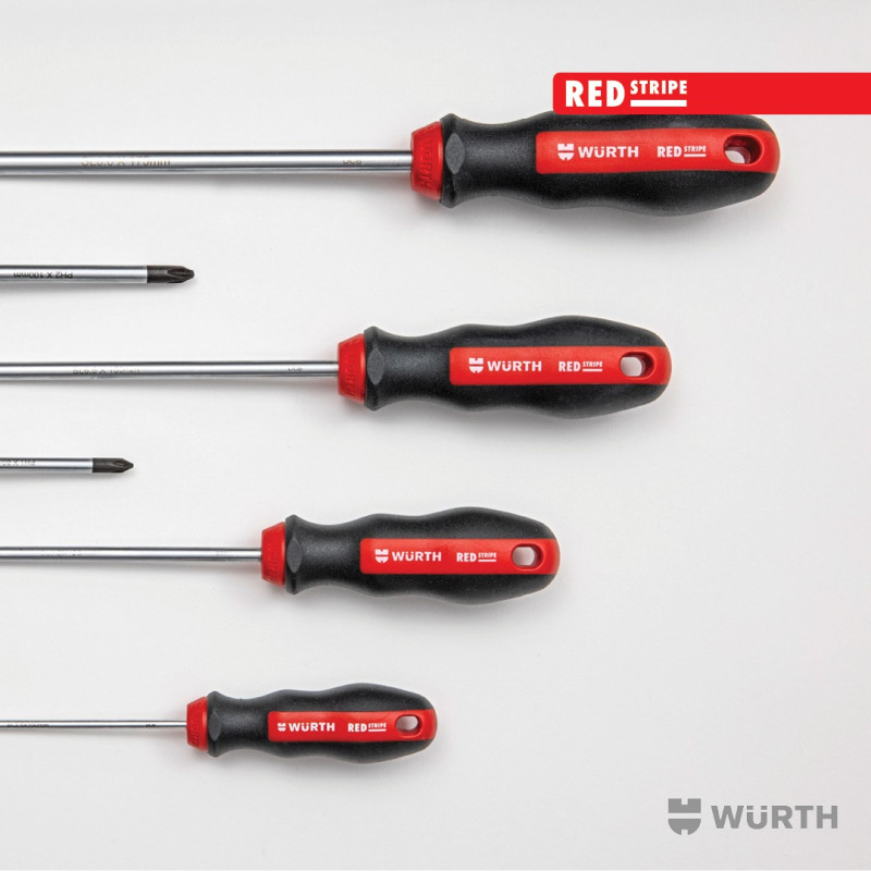 Набор отверток шлиц +РН WURTH RED STRIPE круглый стержень, 6 шт (575194227)