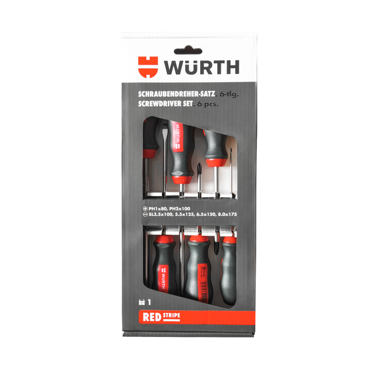 Набор отверток шлиц +РН WURTH RED STRIPE круглый стержень, 6 шт (575194227)