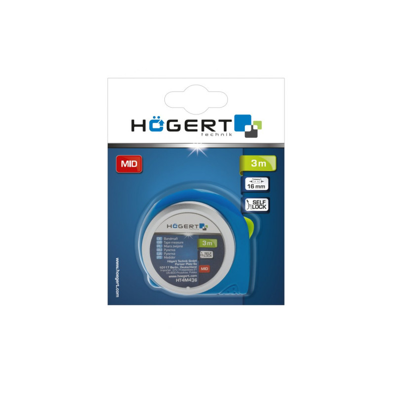 Рулетка измерительная HOEGERT стальная с фиксатором 5 м 25 мм (HT4M436)