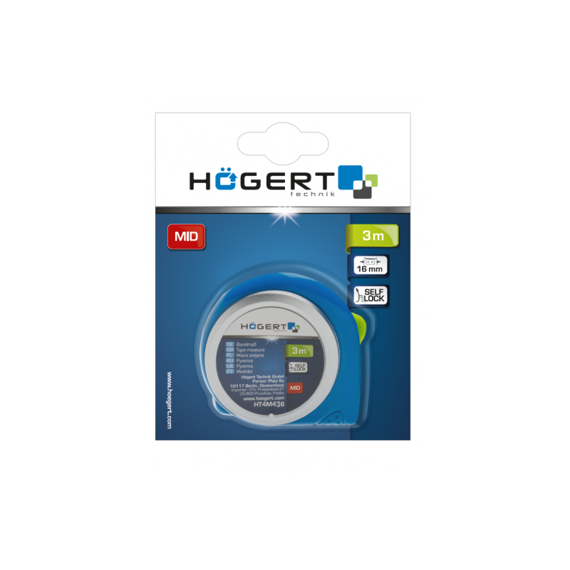Рулетка измерительная HOEGERT стальная с фиксатором 5 м 25 мм (HT4M436)