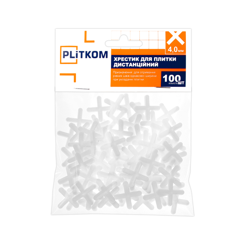 Крестик для плитки дистанционный 4,0 мм Plitkom, 100 шт (1111300)