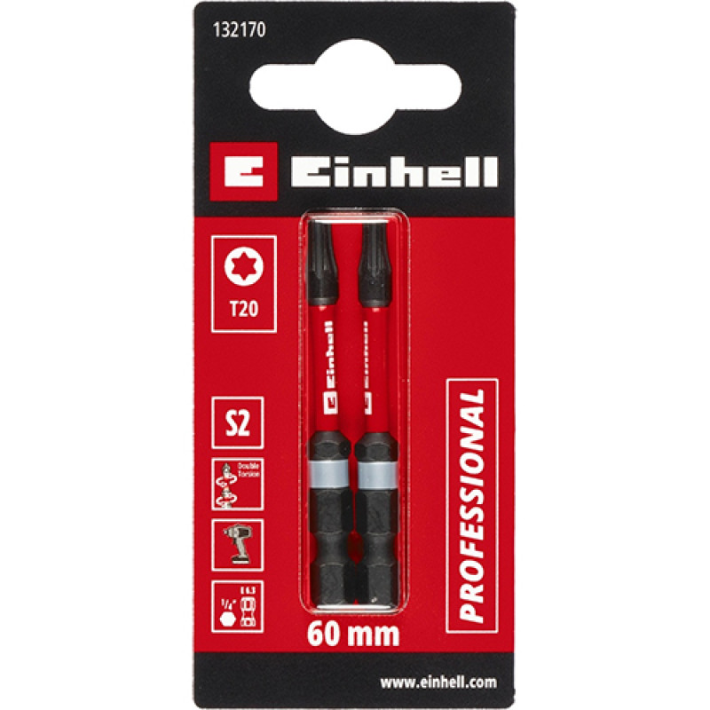 Бита Einhell двойной торсион 60 мм, S2, T20, 2 шт (132170)