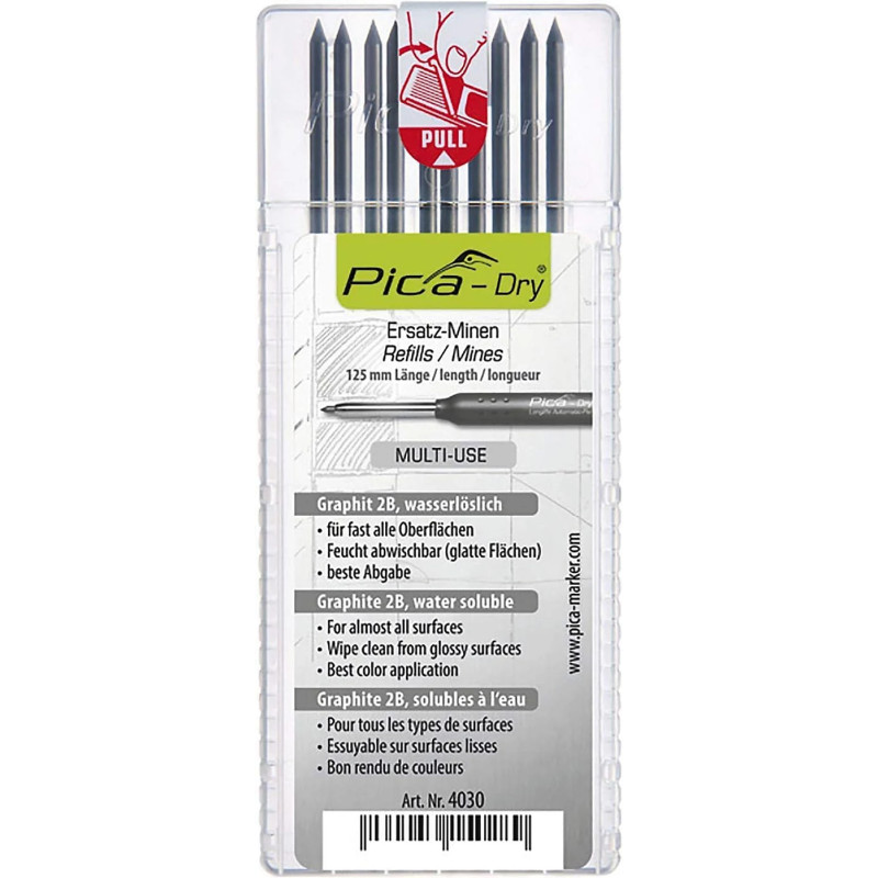 Стрижні запасні Dry Refills 2В для PICA Dry, сірий графіт (10шт) (4030/SB)