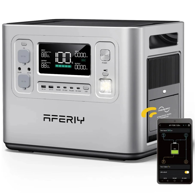 Зарядна станція Aferiy AF-P210, 2400 Вт, 2048 Вт/год (електростанція для дому, UPS, ДЖБ), сріблястий (AP210-S)