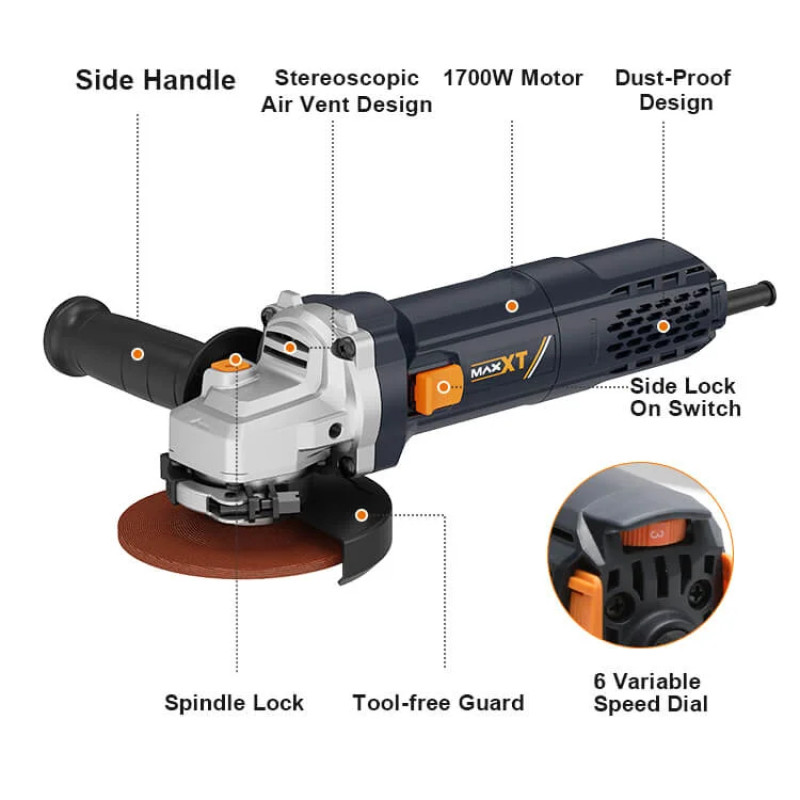 Кутова шліфувальна машина MAXXT 1700W з регулюванням обертів (MAG1700)