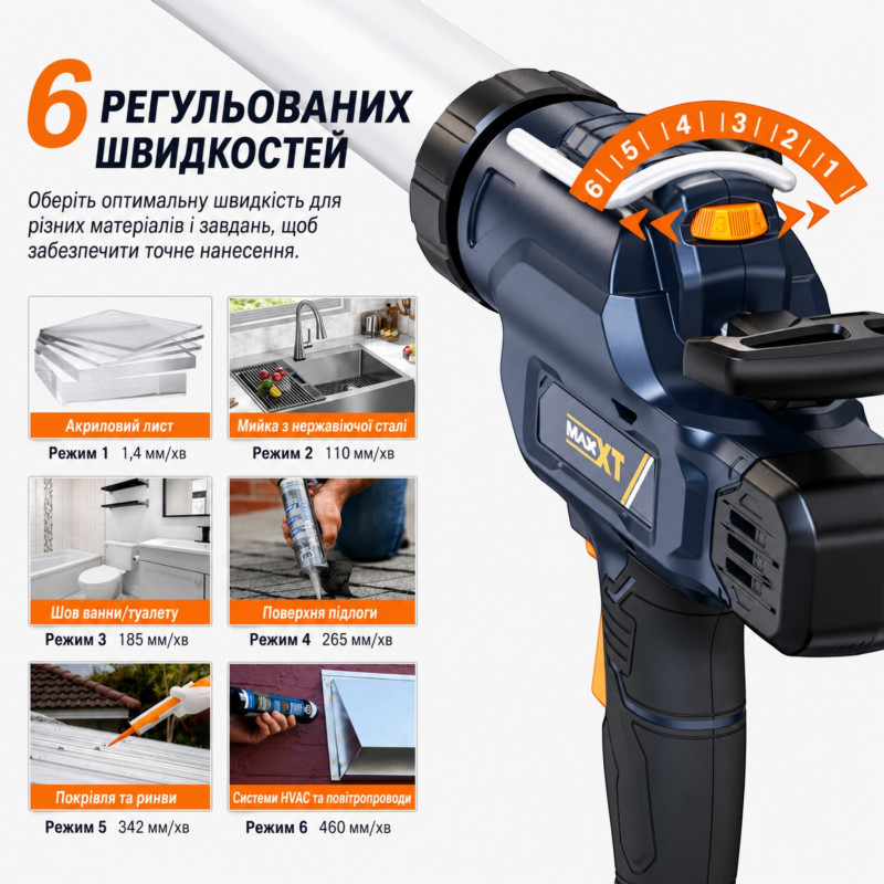 Пистолет аккумуляторный для герметиков MAXXT MDCG20V2 600мл, 1 акб (MDCG20V2)
